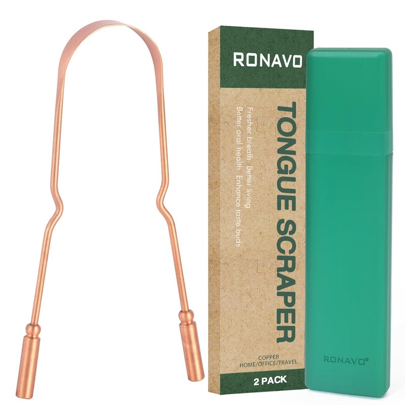 RONAVO Copper Tongue Scraper for Adults, Oral Care & Hygiene Tongue Cleaner for Fresher Breath with Travel Case - Image 1